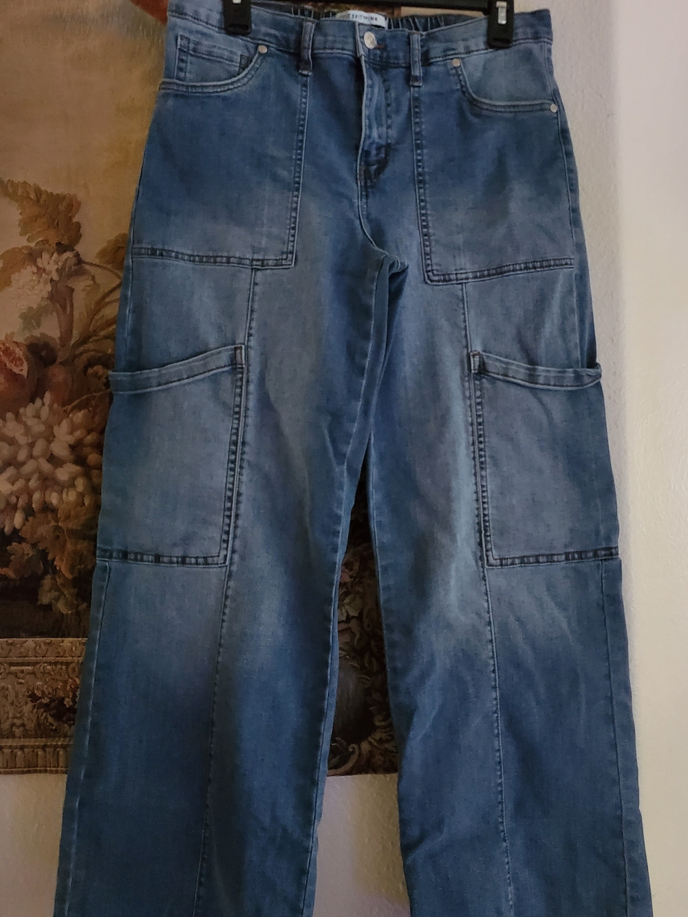 Celebrity Pink Womens 11/30 Light Wash Wide Leg Cargo Jeans Stretch Utility